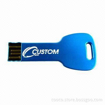 Key-shaped USB Flash Drive with 1 to 256GB Capacity, USB2.0 USB Interface and Plug-and-play Function